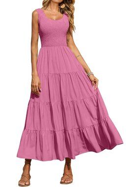 Women's Dress Maxi Turmeric Polyester Scoop Neck Short Vacation Casual Summer